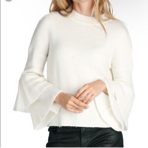 Elan Neutral Cream Ruffle Bell Sleeve Fall Sweater